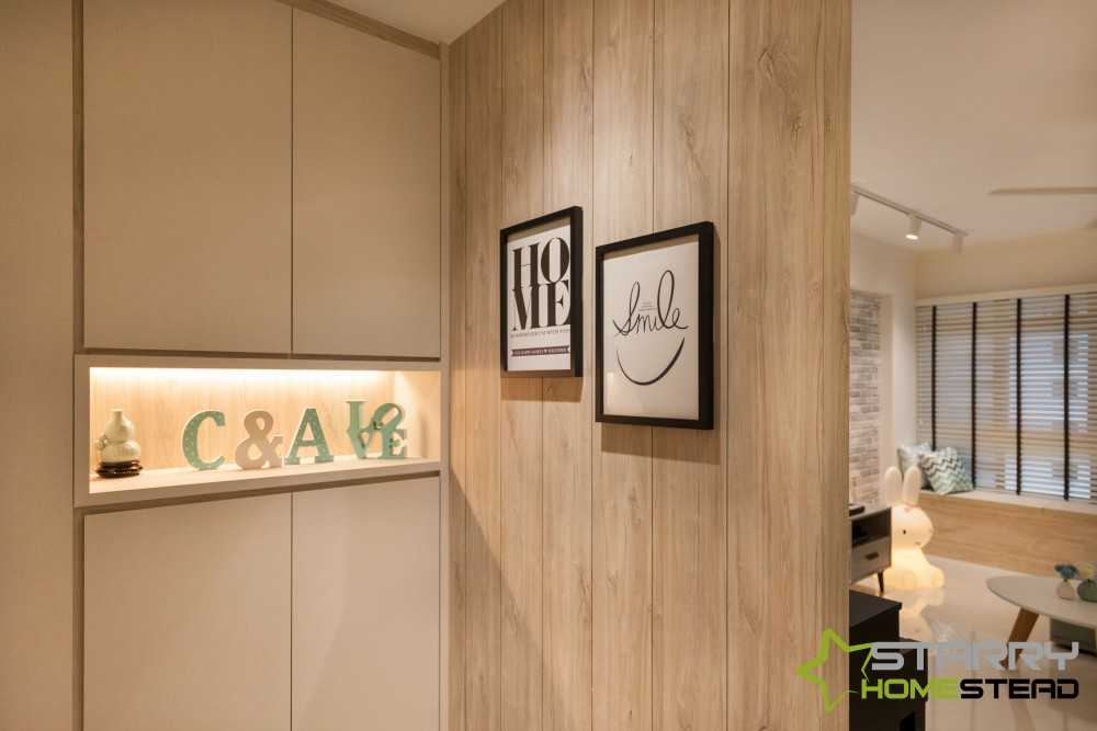 Scandinavian Entryway with Room Divider and Shoe Cabinets
