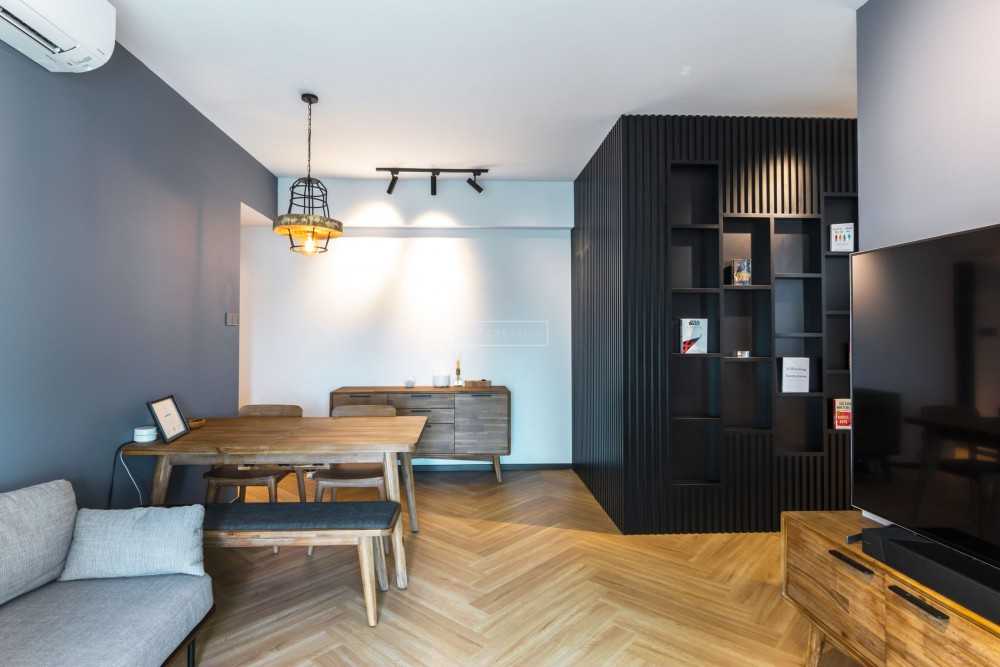 Contemporary Living Room with Vinyl Flooring and Herringbone Tiling