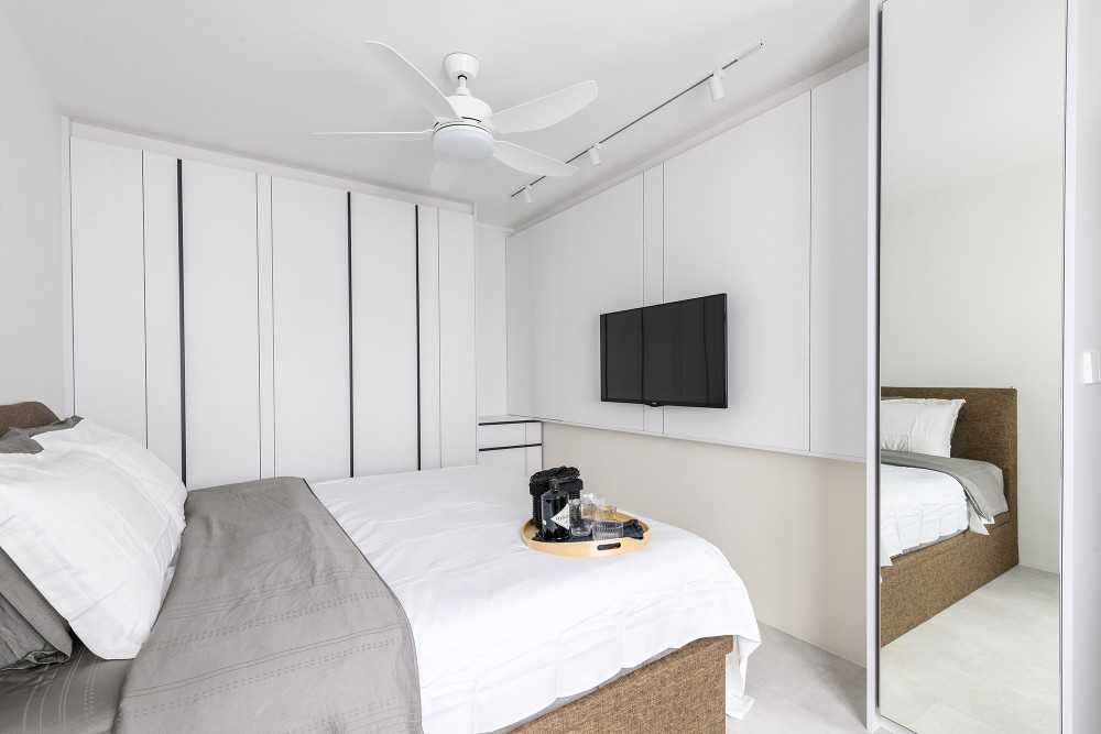 Minimalist Bedroom with Cove Lighting and Ceiling Light