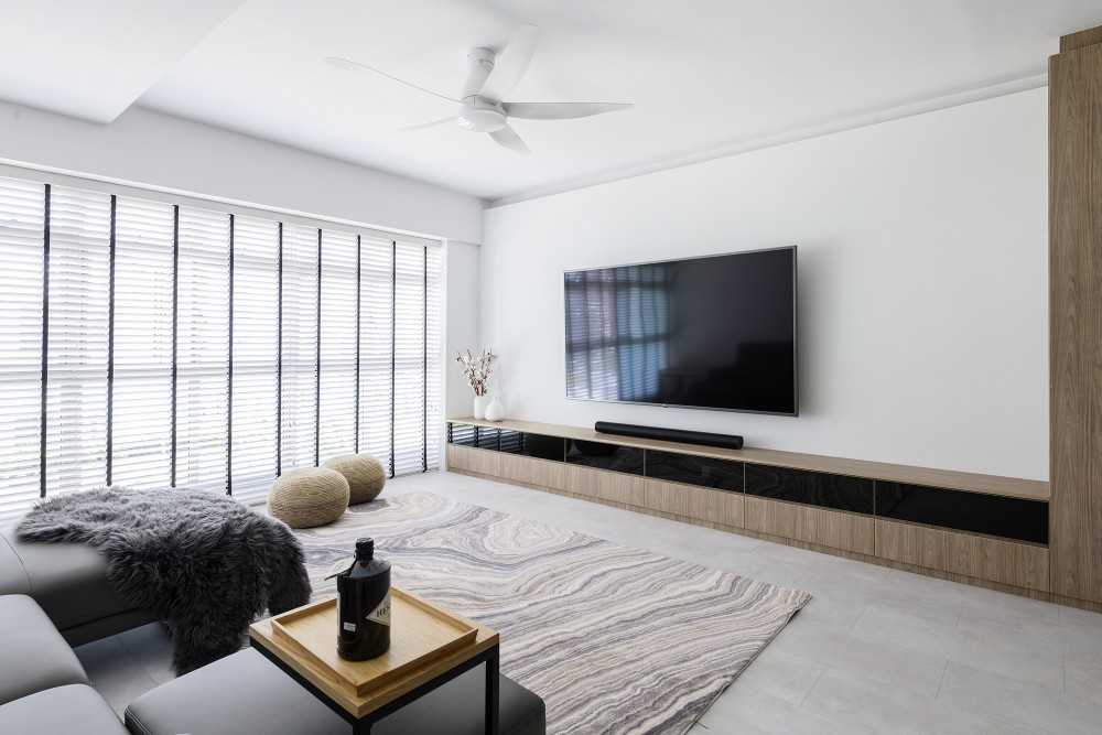 Minimalist Living Room with TV Console and Feature Wall