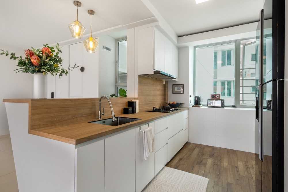 Scandinavian Kitchen with Vinyl Flooring and Wood Flooring