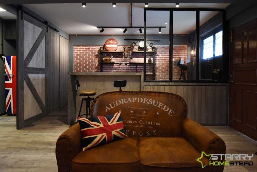 Industrial Living Room with Vinyl Flooring and Sofa