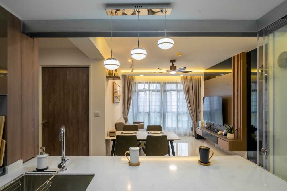 Contemporary Dining Room with Drop Ceiling and Ceiling Light
