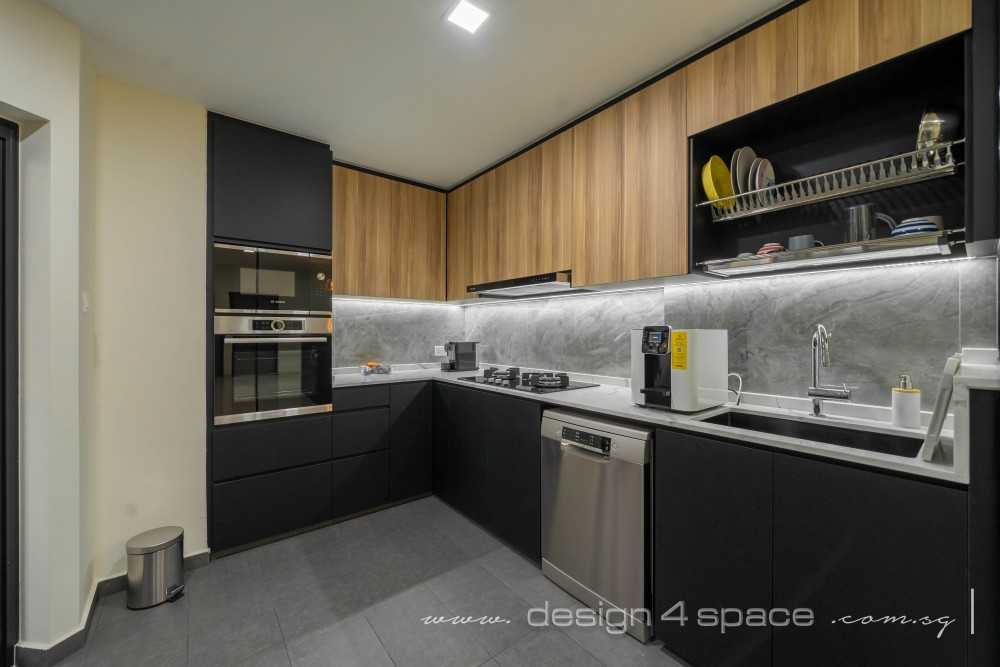Contemporary Kitchen with Wood Flooring and Kitchen Window