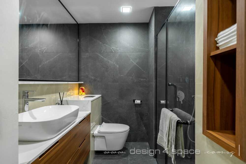 Contemporary Bathroom with Homogeneous Tiles and Herringbone Tiling