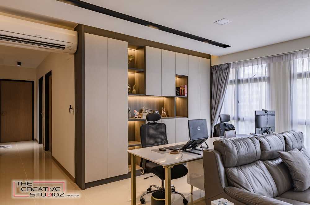 Modern Living Room with Bookshelf and Storage Cabinets