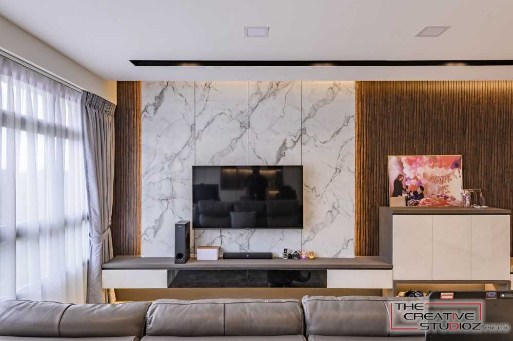 Modern Living Room with TV Console and Feature Wall