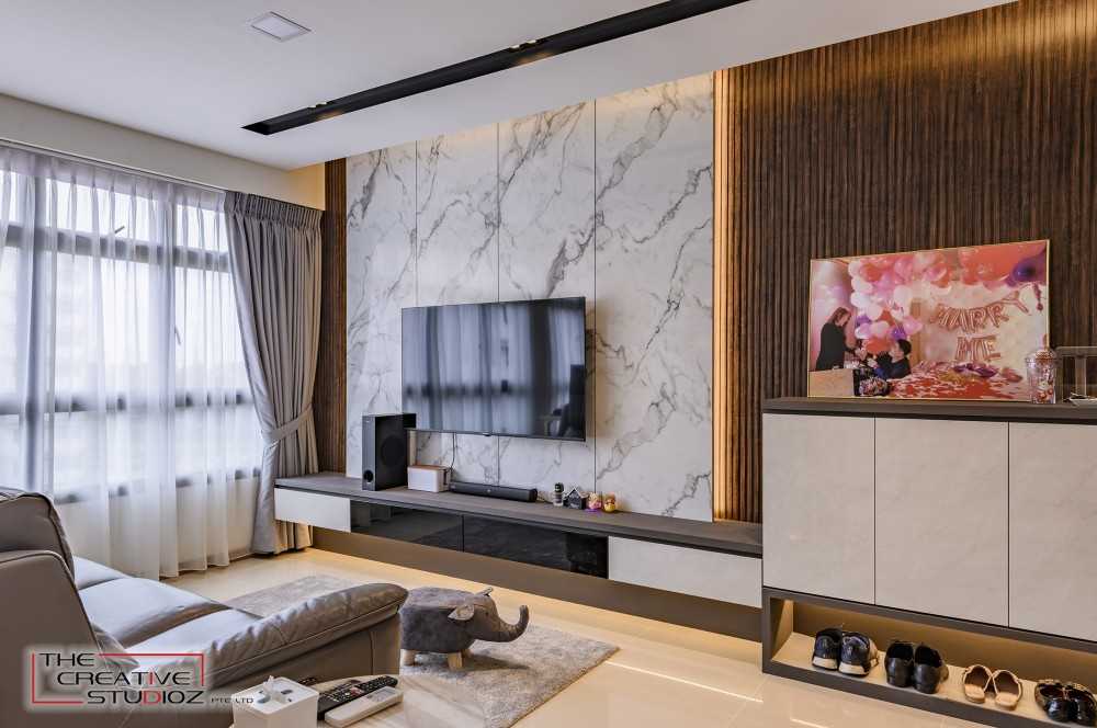 Modern Living Room with Feature Wall and Marble Feature Wall