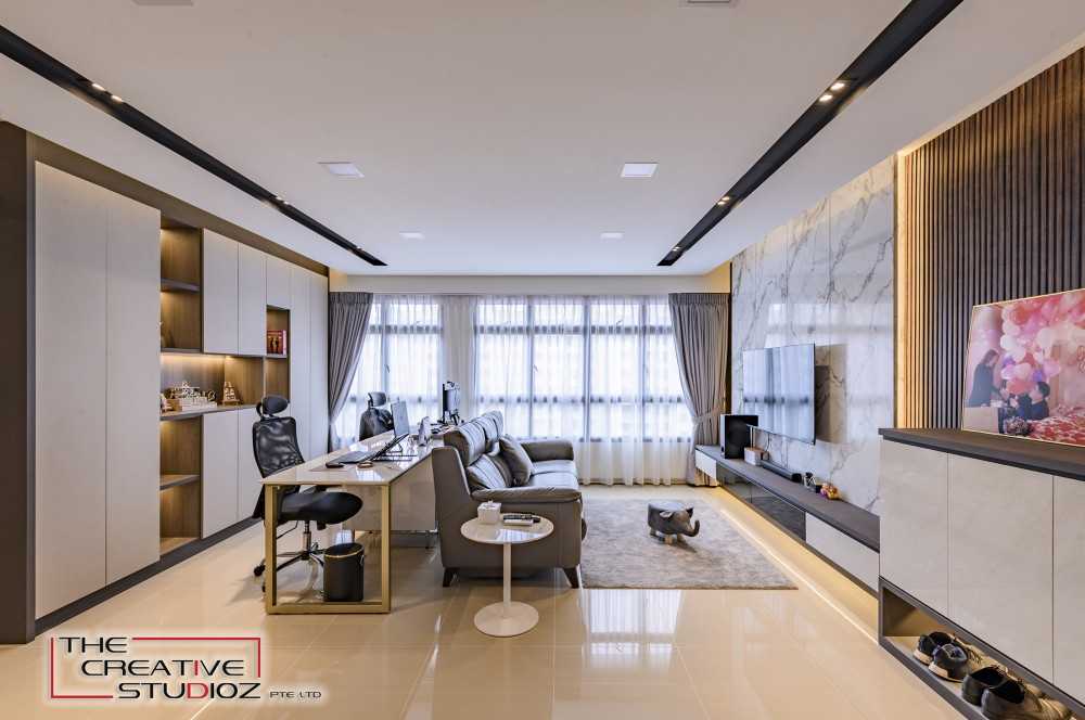 Modern Living Room with TV Console and Feature Wall