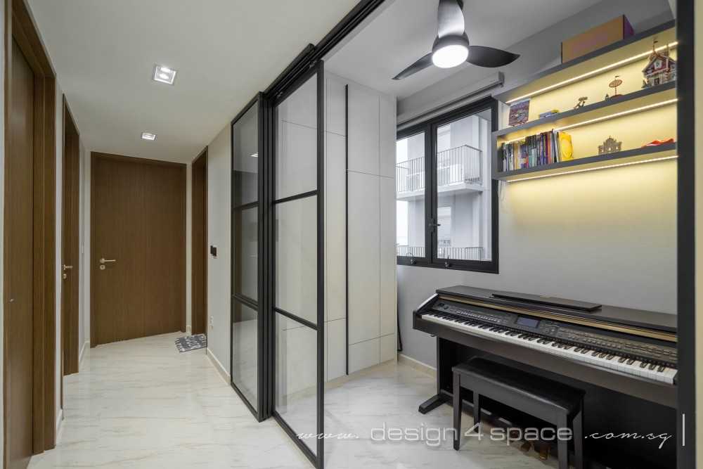 Contemporary Home Office with Bookshelf and Storage Cabinets