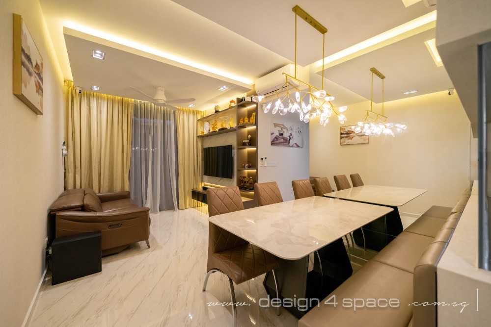 Contemporary Dining Room with Drop Light and Cove Lighting