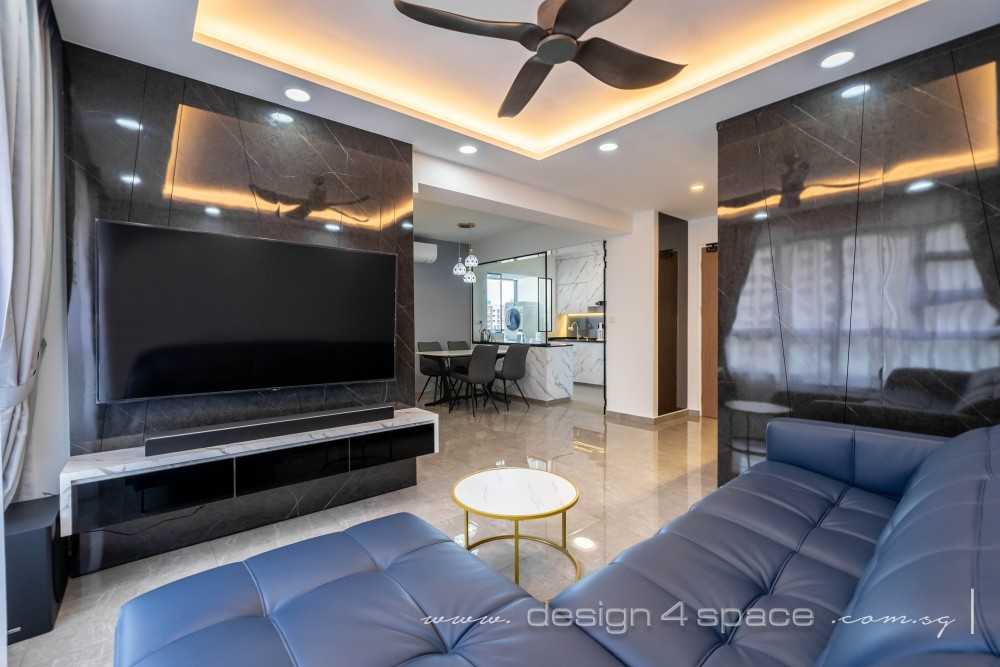 Contemporary Living Room with Homogeneous Tiles and Parquet Floor