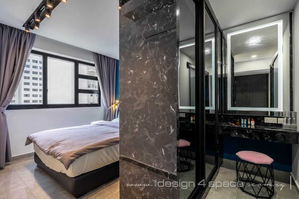 Contemporary Bedroom with Homogeneous Tiles and Marble Floor
