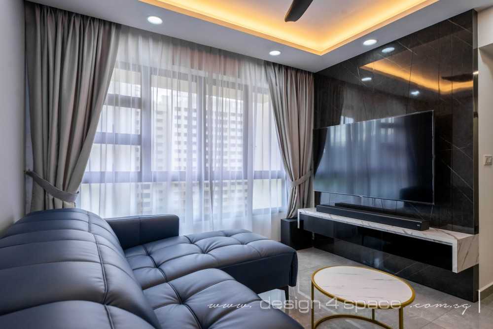 Contemporary Living Room with TV Console and Feature Wall