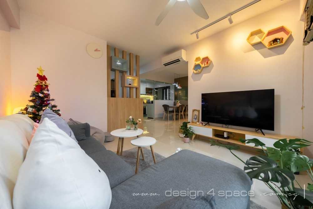 Scandinavian Living Room with Homogeneous Tiles and TV Console