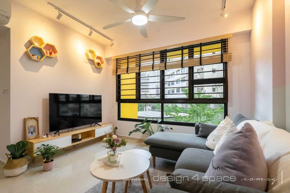 Scandinavian Living Room with Homogeneous Tiles and TV Console