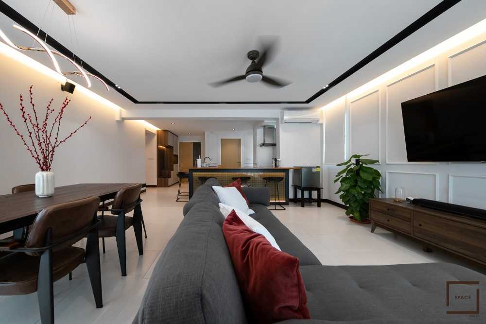 Contemporary Living Room with TV Console and Ceiling Light