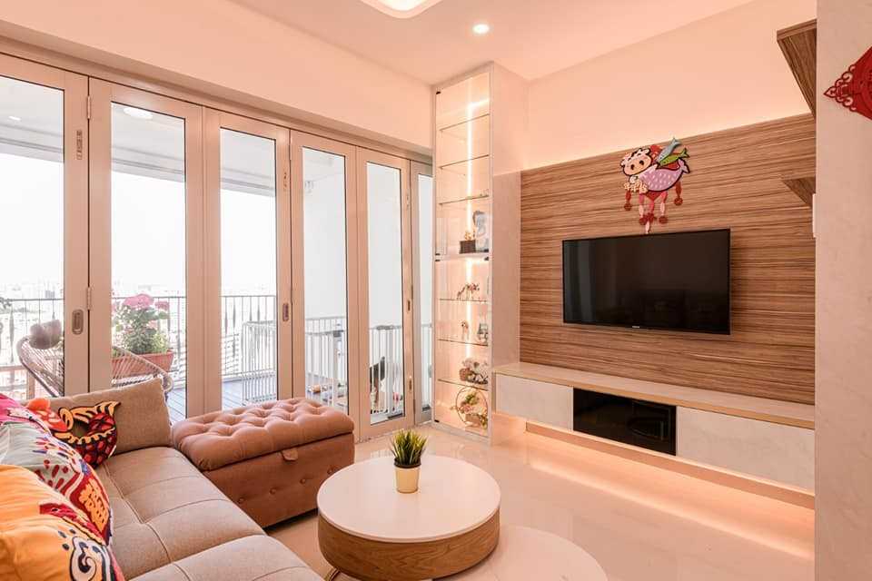 Contemporary Living Room with TV Console and Feature Wall