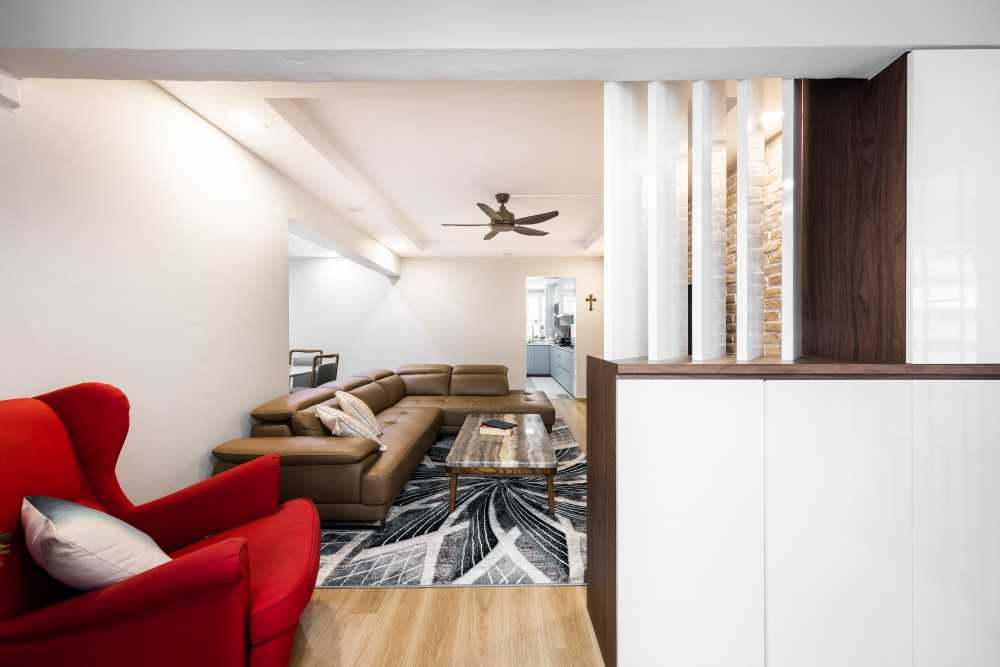 Modern Living Room with Vinyl Flooring and Feature Wall