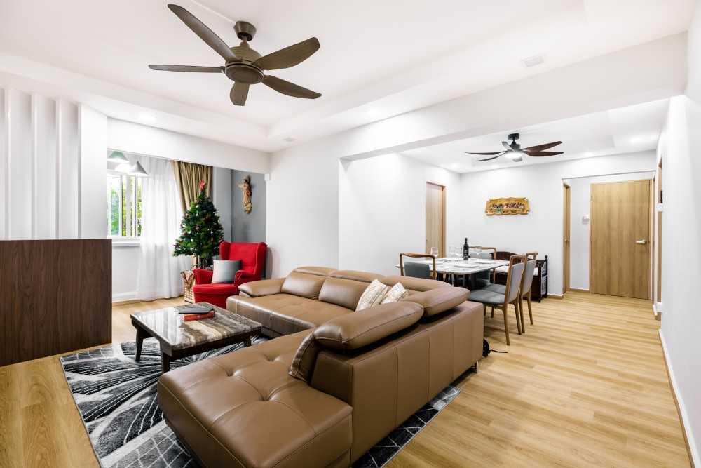 Modern Living Room with Vinyl Flooring and Curtain