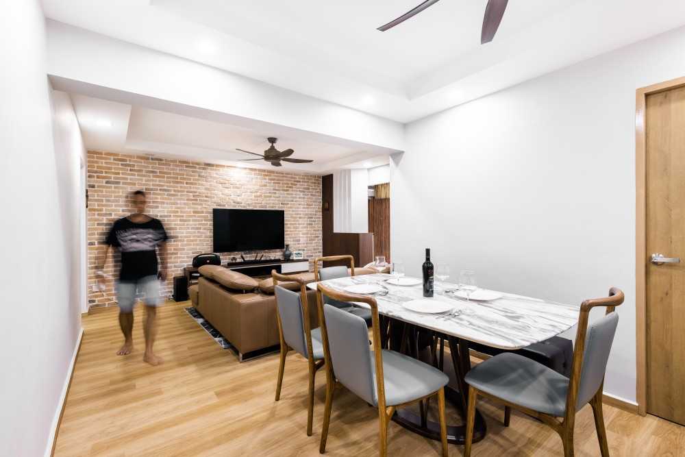 Modern Dining Room with Feature Wall and Downlights