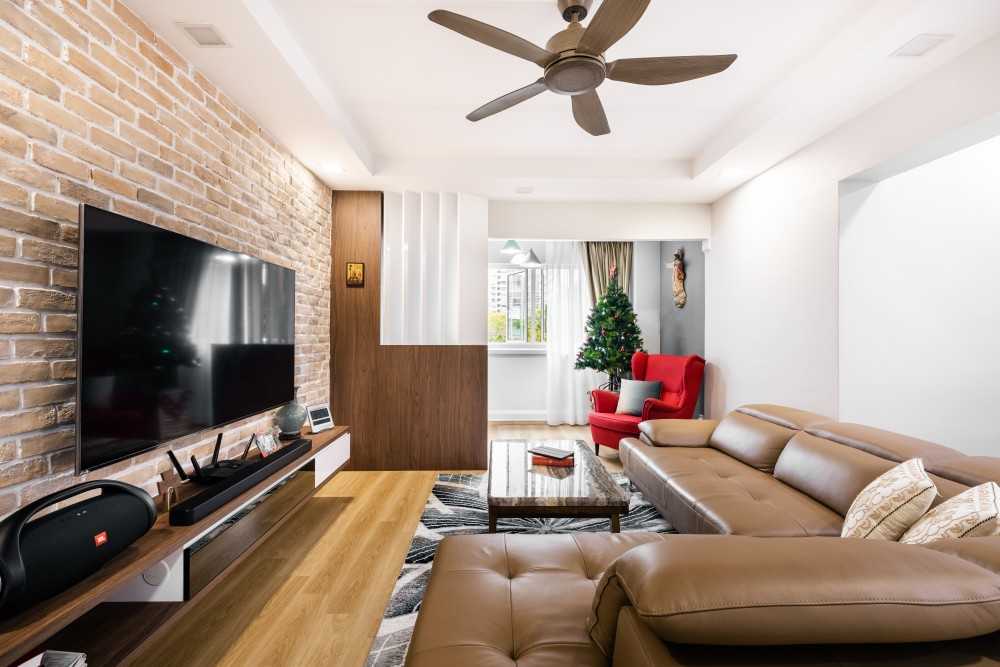 Modern Living Room with Vinyl Flooring and Feature Wall