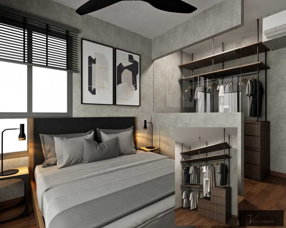 Industrial Bedroom with Vinyl Flooring and Wardrobe