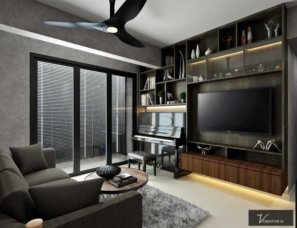 Industrial Living Room with TV Console and Feature Wall