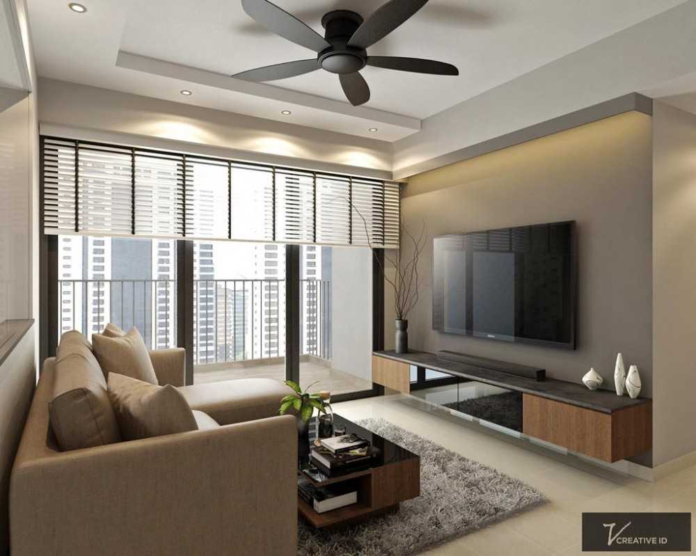 Contemporary Living Room with TV Console and Feature Wall