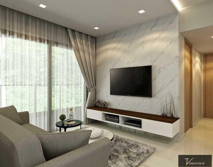 Scandinavian Living Room with Homogeneous Tiles and TV Console