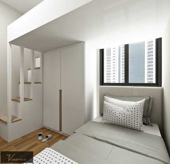 Scandinavian Bedroom with Bookshelf and Vinyl Flooring