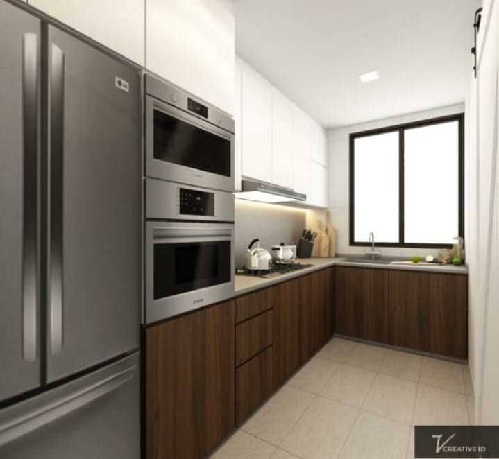 Scandinavian Kitchen with Countertop and Granite Floor