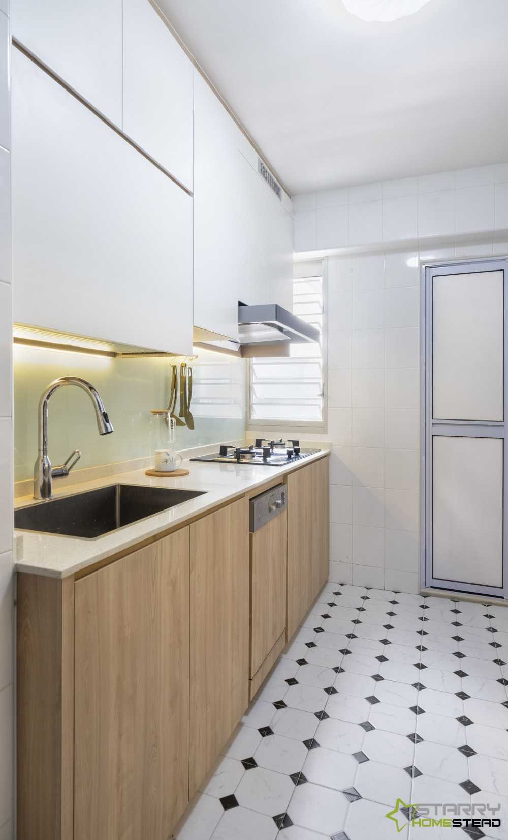 Scandinavian Kitchen with Kitchen Cabinets and Flooring