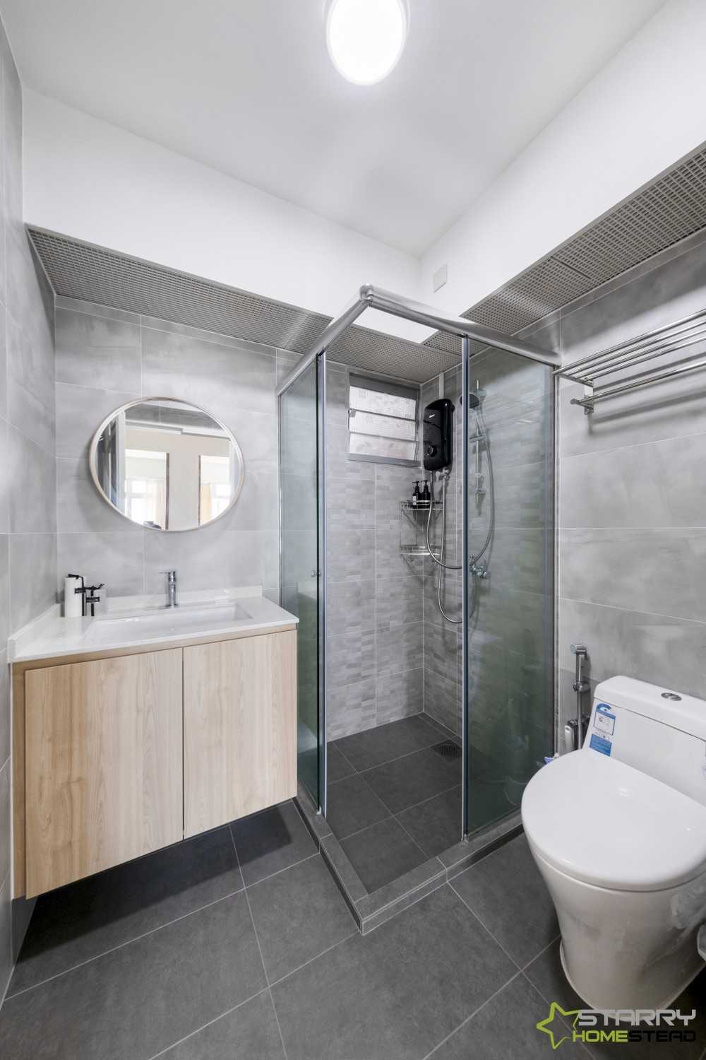 Scandinavian Bathroom with Shower Screen and Bathroom Tap