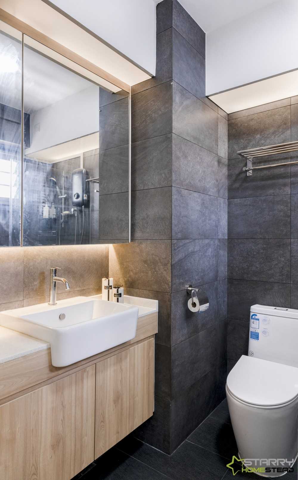Scandinavian Bathroom with Granite Floor and Showers