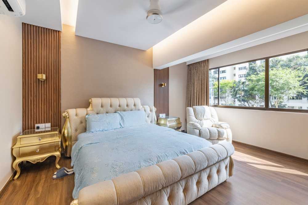 Minimalist Bedroom with Platform Bed and Bay Window