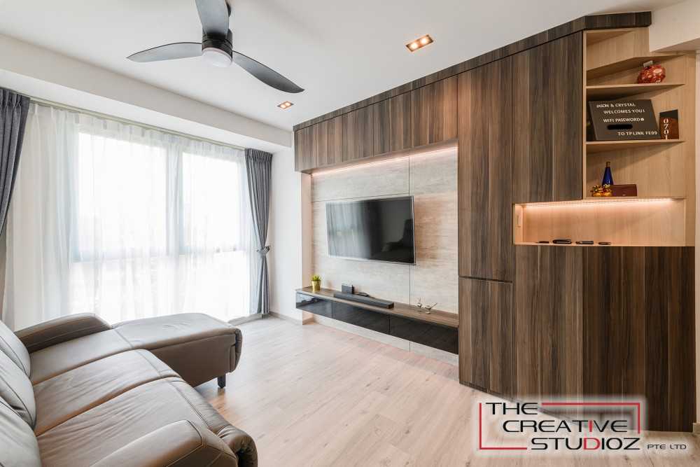 Scandinavian Living Room with Vinyl Flooring and TV Console