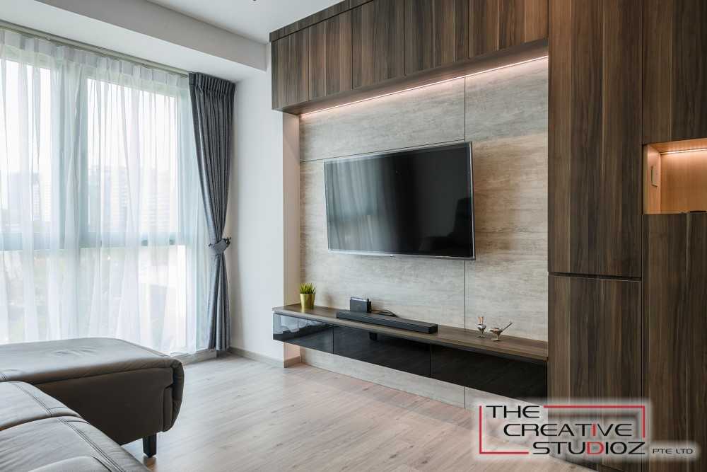 Scandinavian Living Room with Vinyl Flooring and TV Console