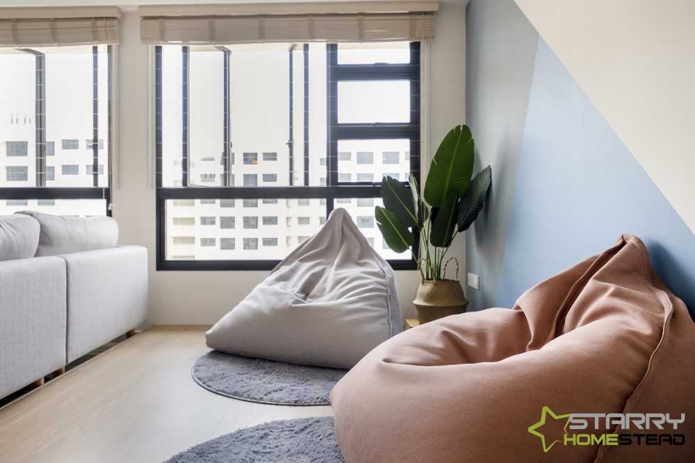Scandinavian Living Room with Bean Bag and Platform