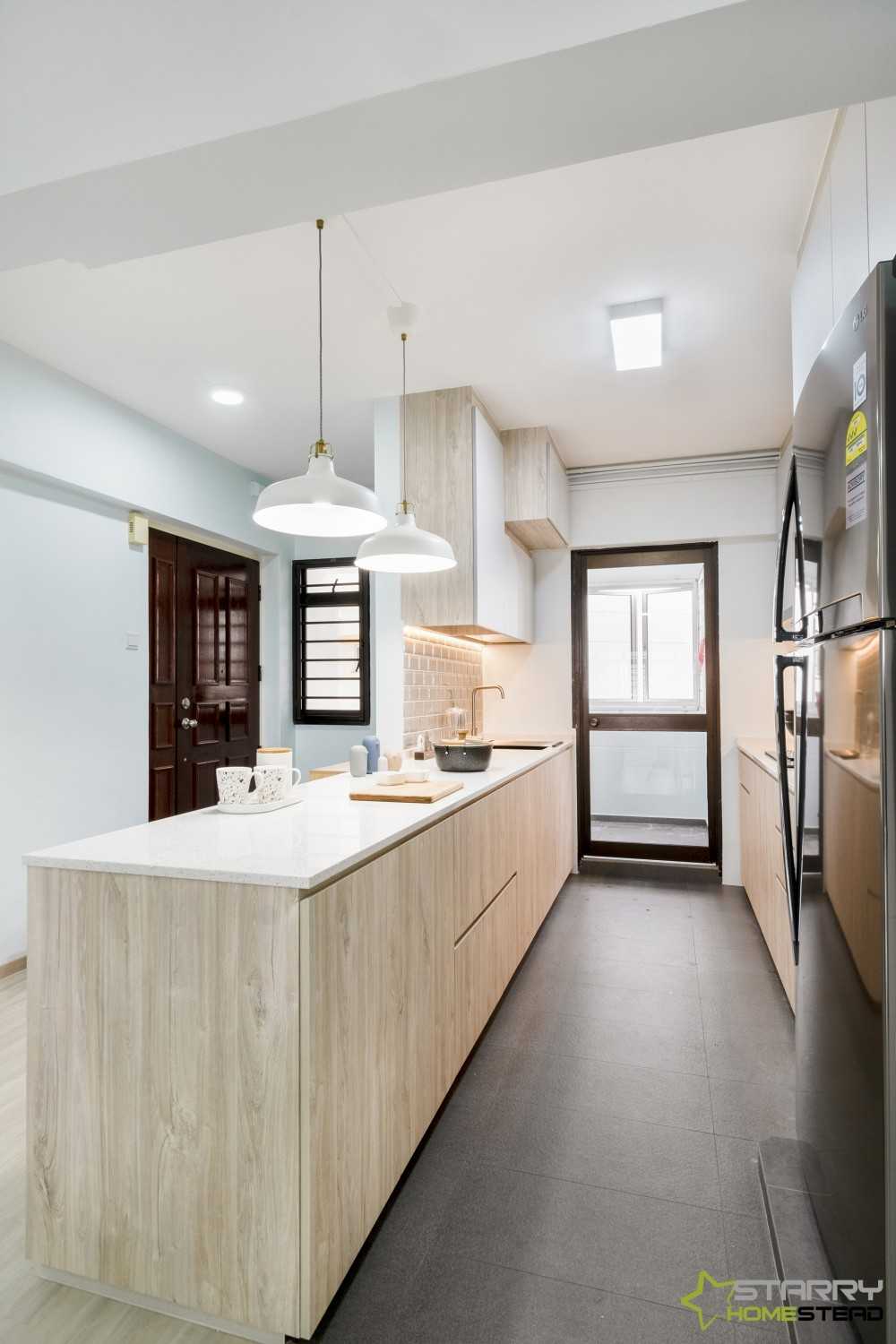 Scandinavian Kitchen with Countertop and Kitchen Cabinets