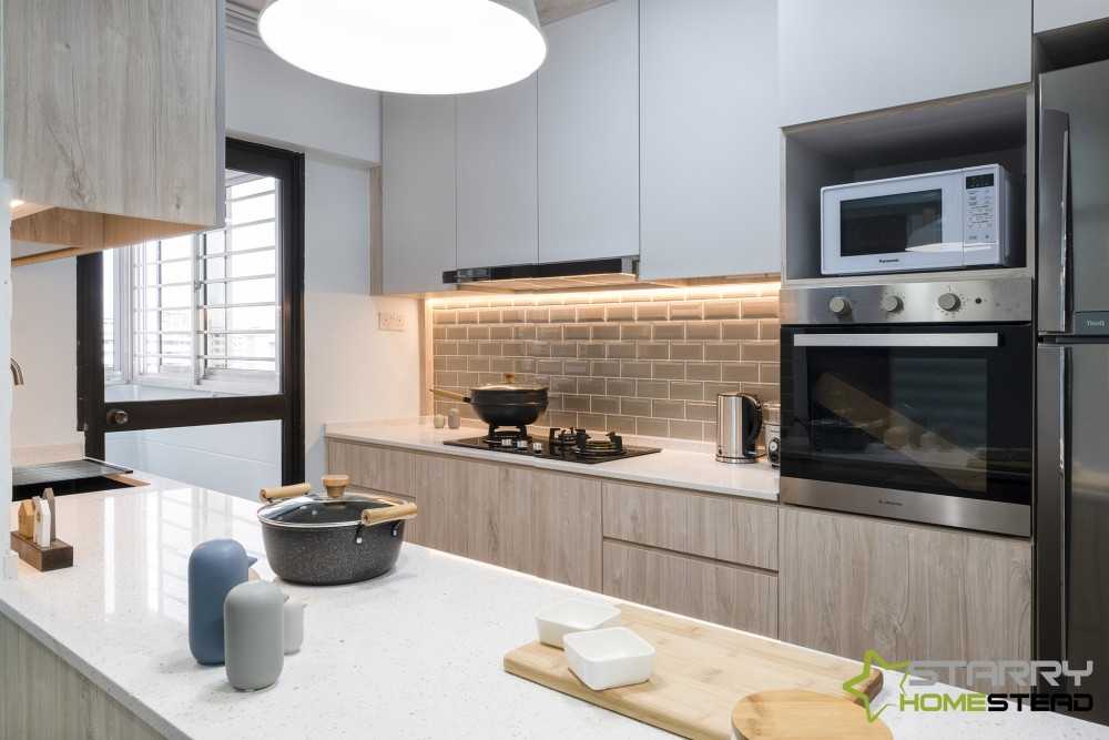 Scandinavian Kitchen with Countertop and Kitchen Cabinets