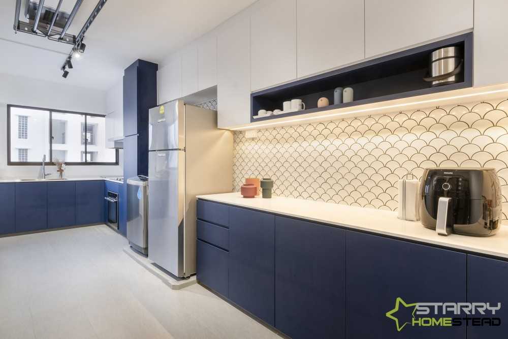 Eclectic Kitchen with Kitchen Cabinets and Refrigerator