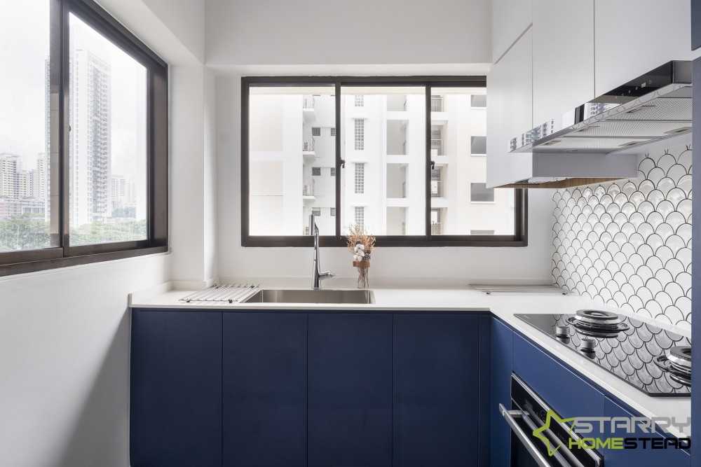 Eclectic Kitchen with Kitchen Cabinets and Refrigerator