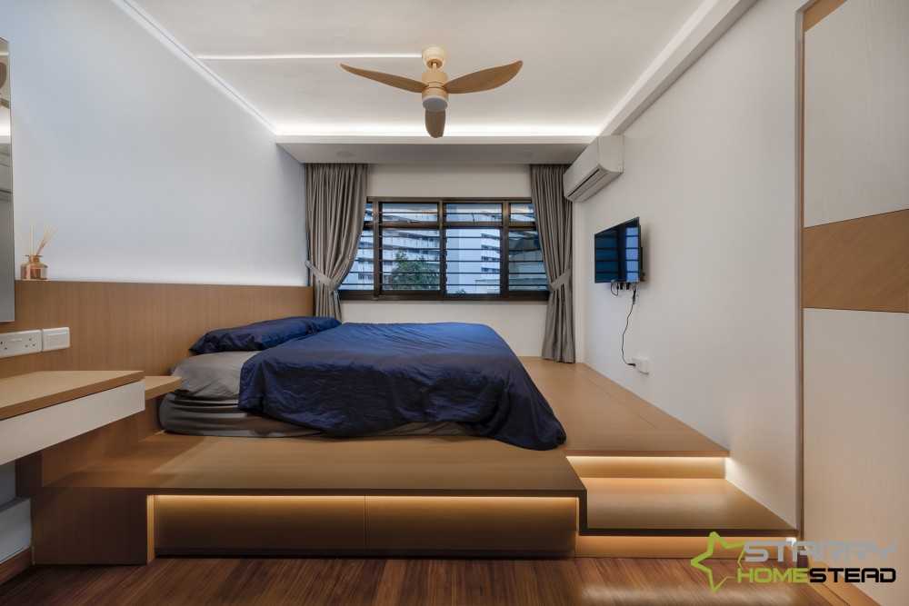 Scandinavian Bedroom with Bed and Platform