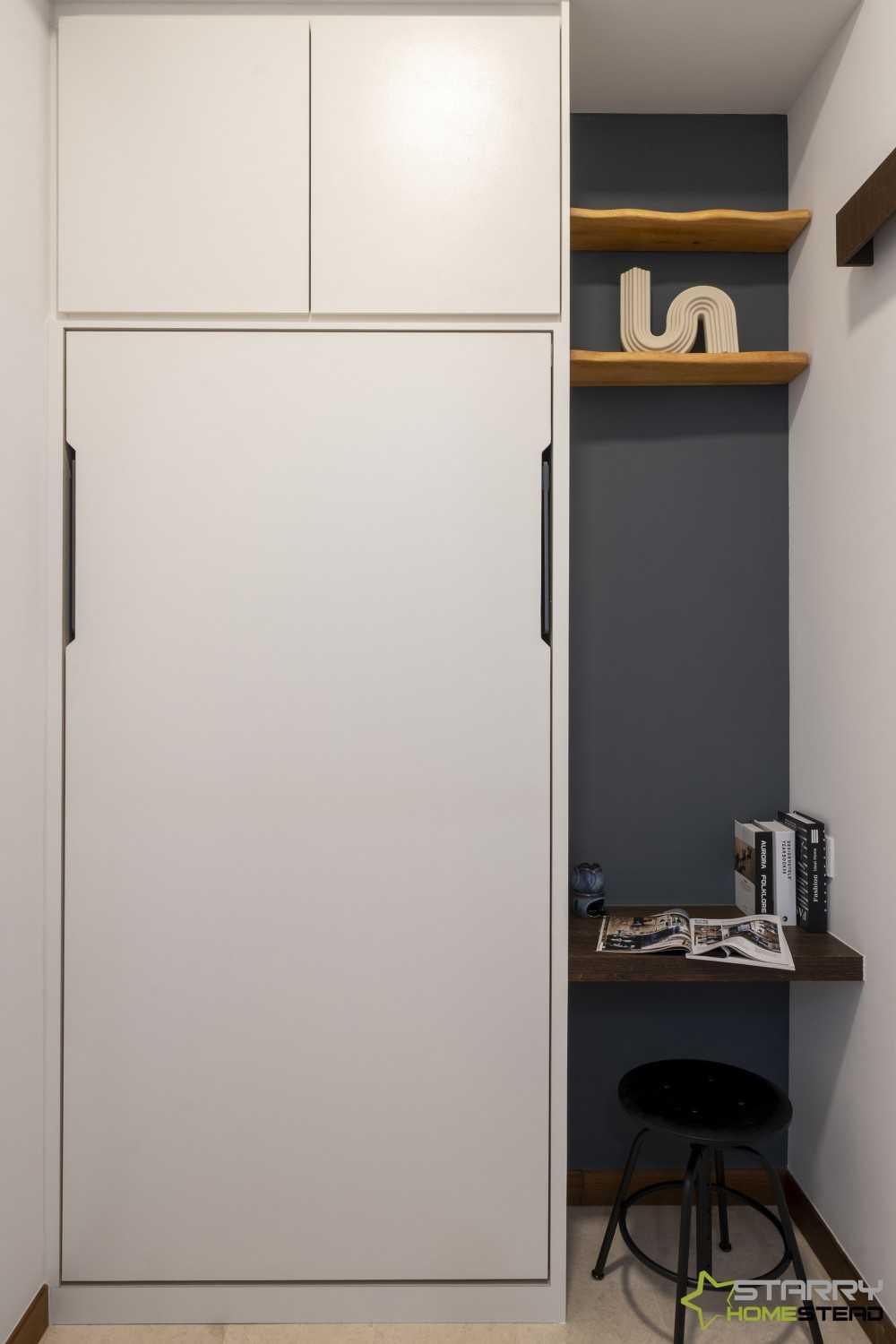 Modern Bedroom with Desk Chairs and Display Cabinets