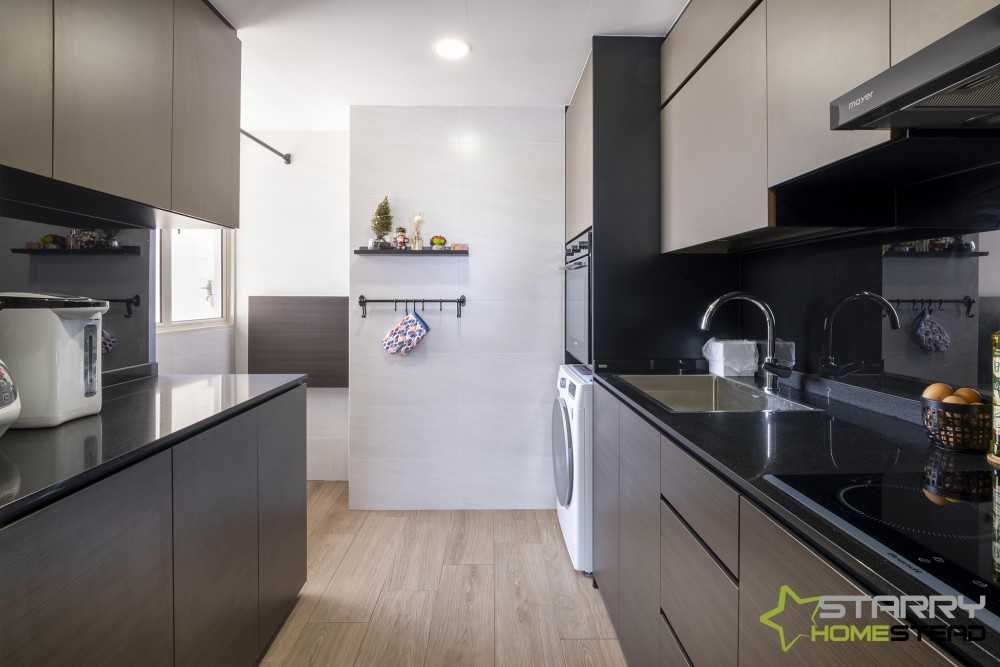 Modern Kitchen with Washing Machine and Kitchen Tap