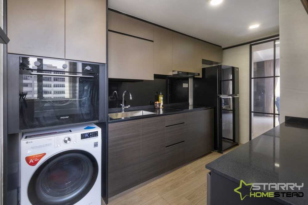 Modern Kitchen with Washing Machine and Kitchen Cabinets