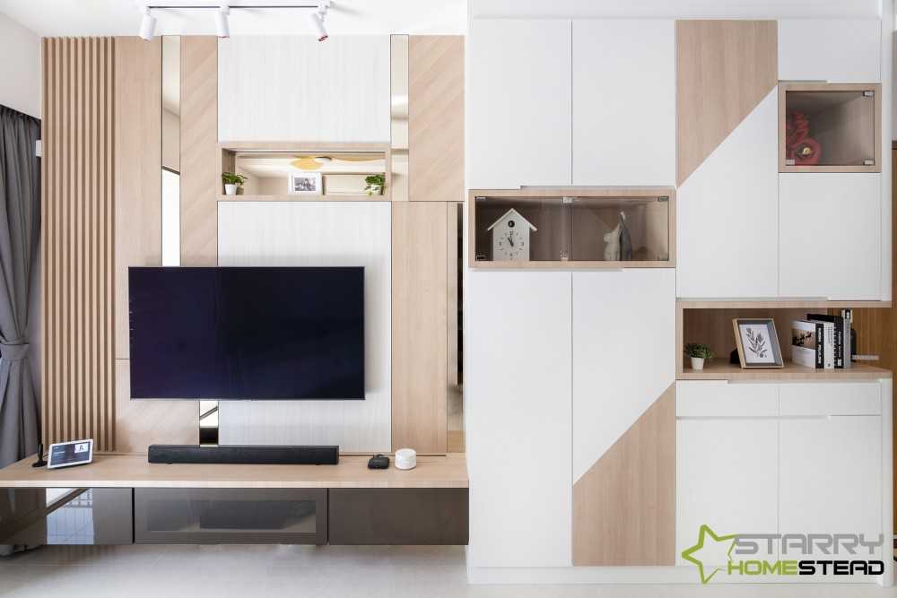 Scandinavian Living Room with Feature Wall and TV
