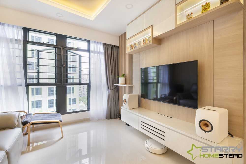 Scandinavian Living Room with Feature Wall and TV