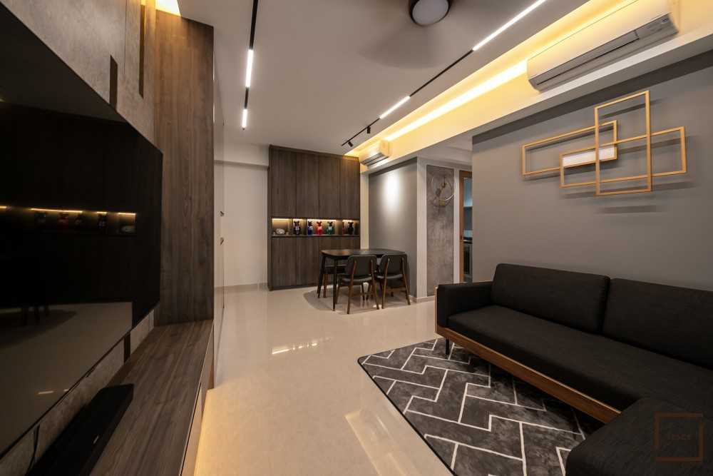 Contemporary Living Room with Homogeneous Tiles and Carpet